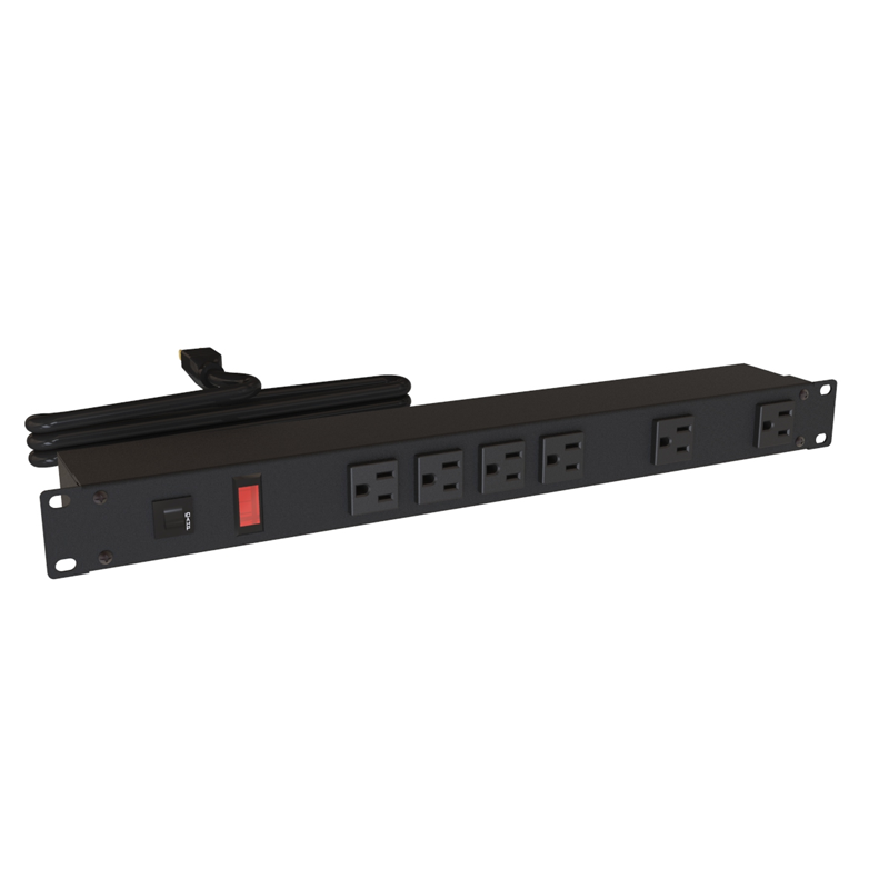 Hammond 1582 PDU (1P) 15A/125V  FO (R) (6) 5-15R P/5-15P 15ft BK