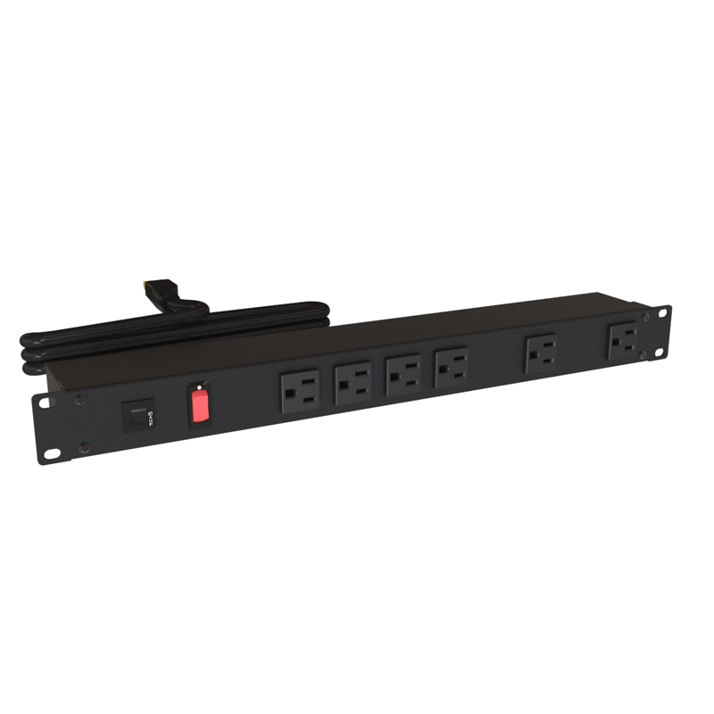 Hammond 1582 PDU (1P) 15A/125V w/Switch FO (R) (6) 5-15R P/5-15P 6ft BK