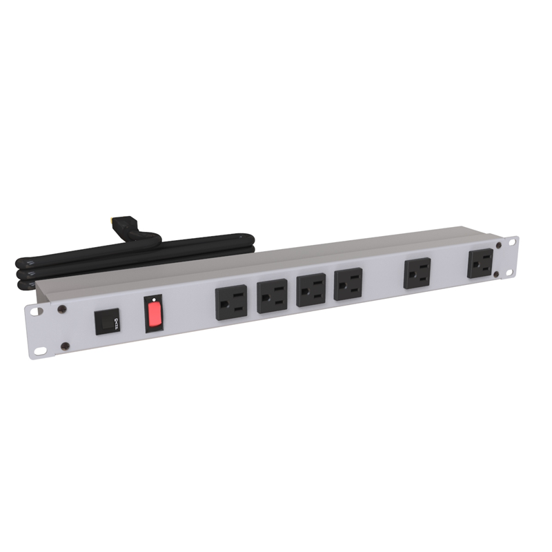 Hammond 1582 PDU (1P) 15A/125V w/Switch Surge FO (6) 5-15R P/L5-15P 15ft  GY