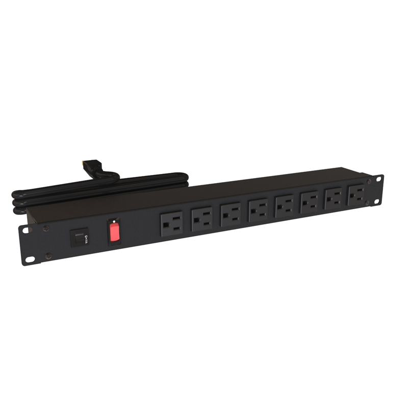 Hammond 1582 PDU (1P) 15A/125V w/Switch FO (8) 5-15R P/5-15P 15ft BK