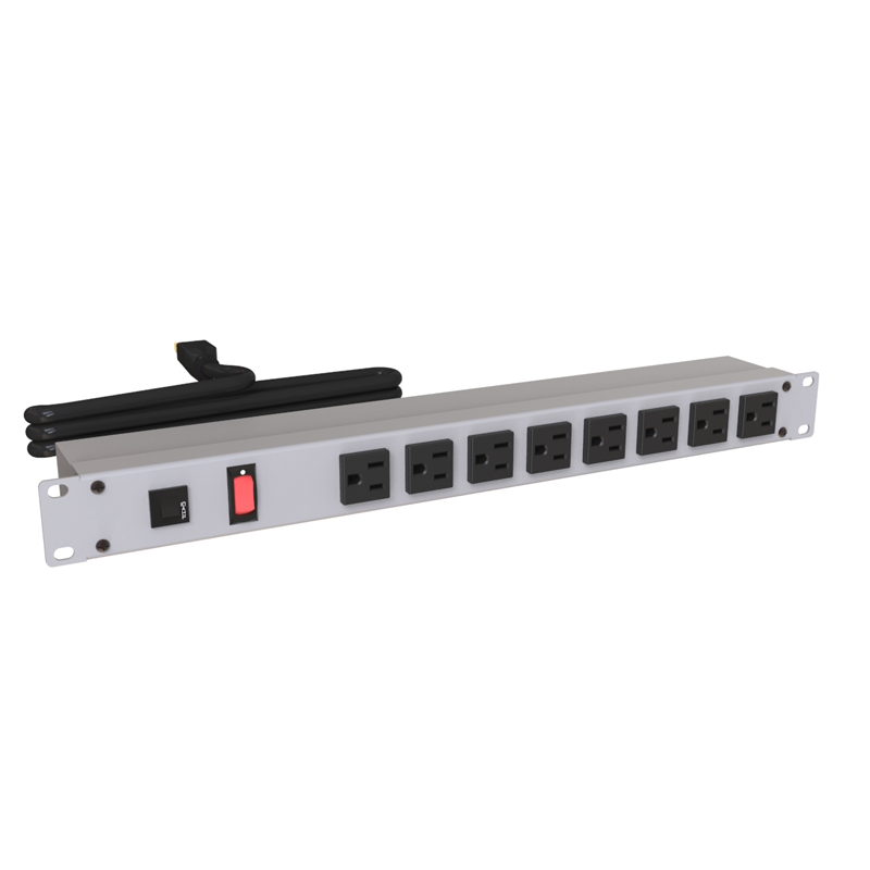 Hammond 1582 PDU (1P) 15A/125V w/Switch FO (8) 5-15R P/5-15P 15ft  GY