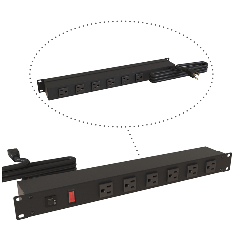 Hammond 1583 PDU 15A/125V (1P) I/Switch FO(6) RO(6) O(5-15R)P/L5-15P 15 ft BK