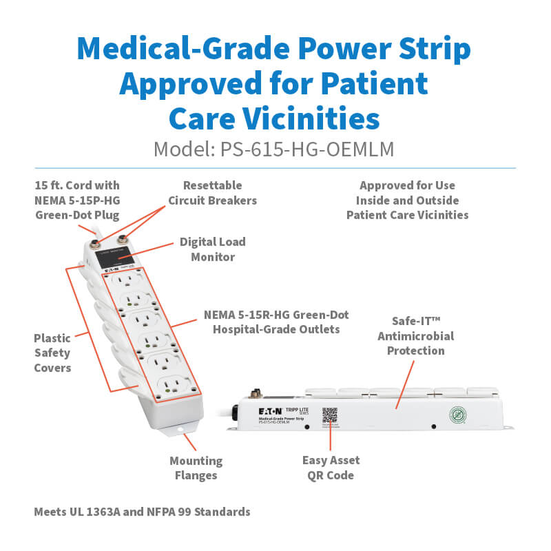 Tripp Lite Safe-IT Medical-Grade Power Strip 6 Outlets  15ft Cord
