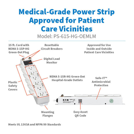 Tripp Lite Safe-IT Medical-Grade Power Strip 6 Outlets  15ft Cord