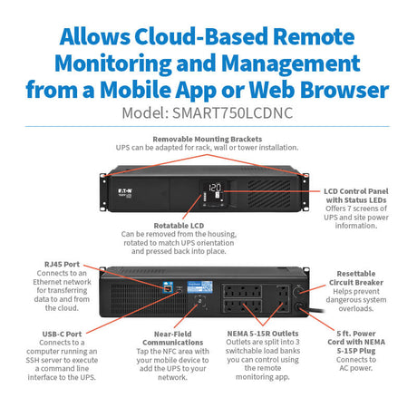 Tripp Lite Cloud-Connected UPS Line-Interactive  750VA 900W 120V Rack 2U