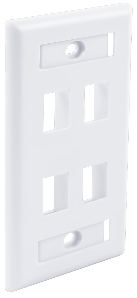 Wavenet FacePlate, Flush Style, Single Gang, 4-PORT, W/Window Labels, WHITE