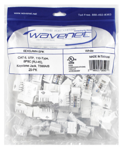 Wavenet Keystone Jack CAT6 UTP 90 degree 110-Type T568A/B - WHITE 25PK