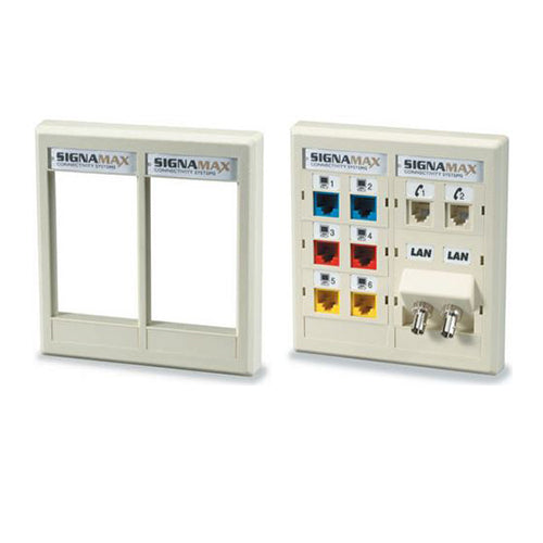 Signamax, Modular,  Multi Media, Double Gang Faceplate, White