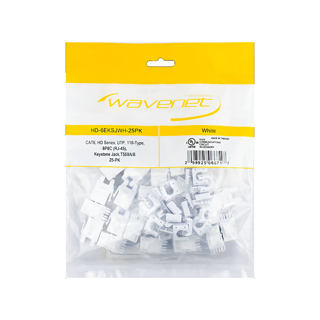 Wavenet Keystone Jack, CAT6, HD Series, UTP, 8P8C, T568A/B, White, 25 pack