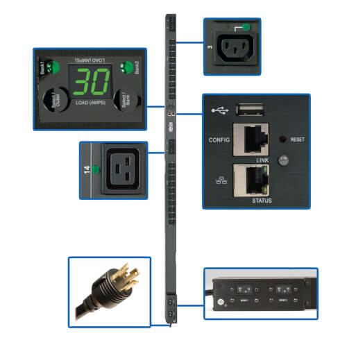 Tripp Lite PDU Switched (1P)  5.5kW 208/230V 24A L6-30P 10&#39;/(24)20-C13 4-C19 70&quot;