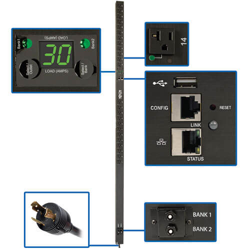 Tripp Lite PDU Switched (1P)  2.9kW 120V 24A L5-30P 9' /(24) 5-15/20R 70"